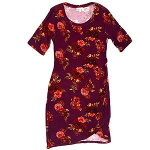 NWOT Ladies Burgundy Floral Cinch Side Dress - Large